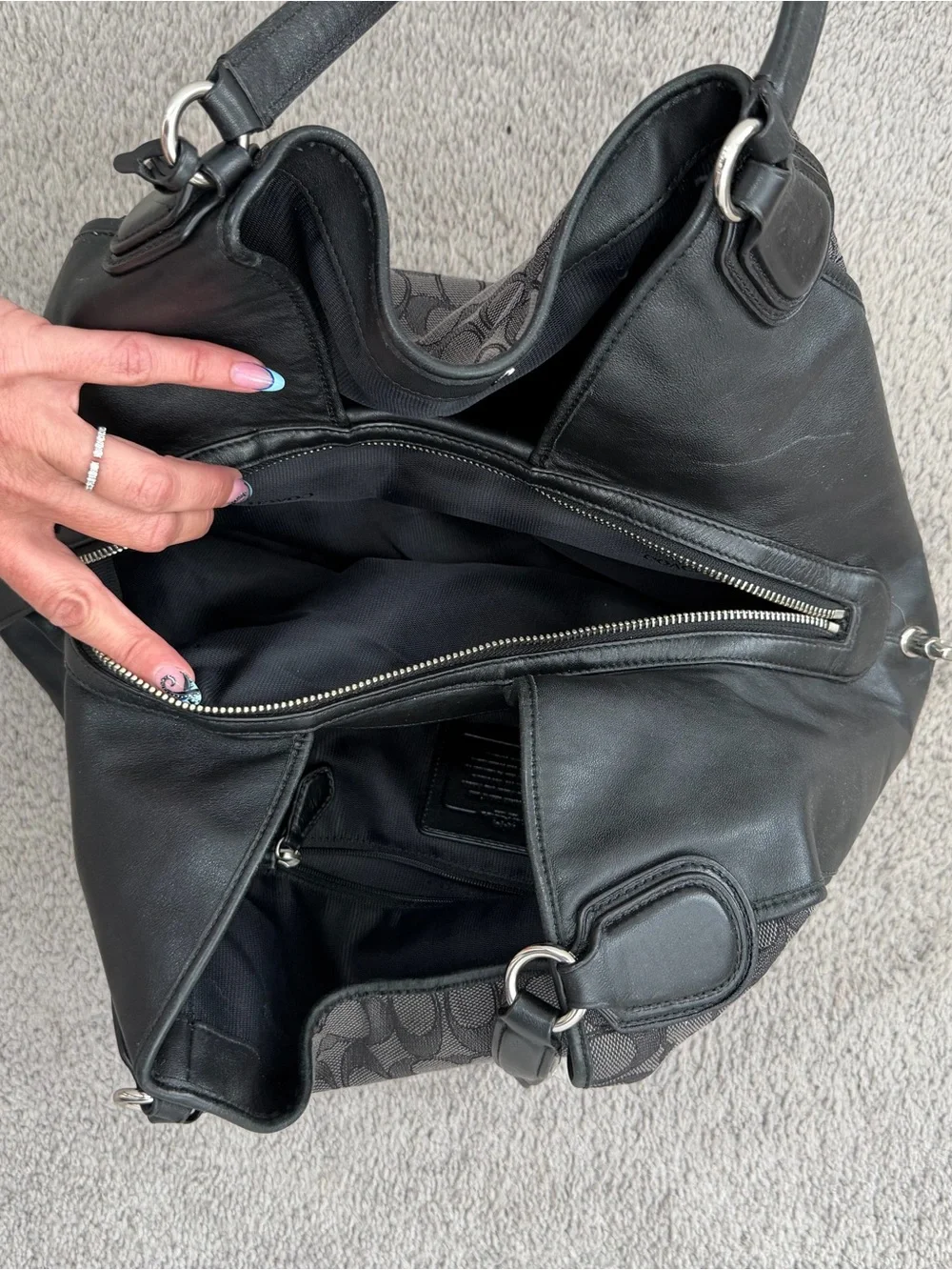 Coach Signature Canvas Shoulder Bag in Black and Gray